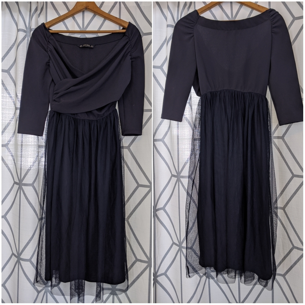 COPY - Zara navy off-shoulder midi dress